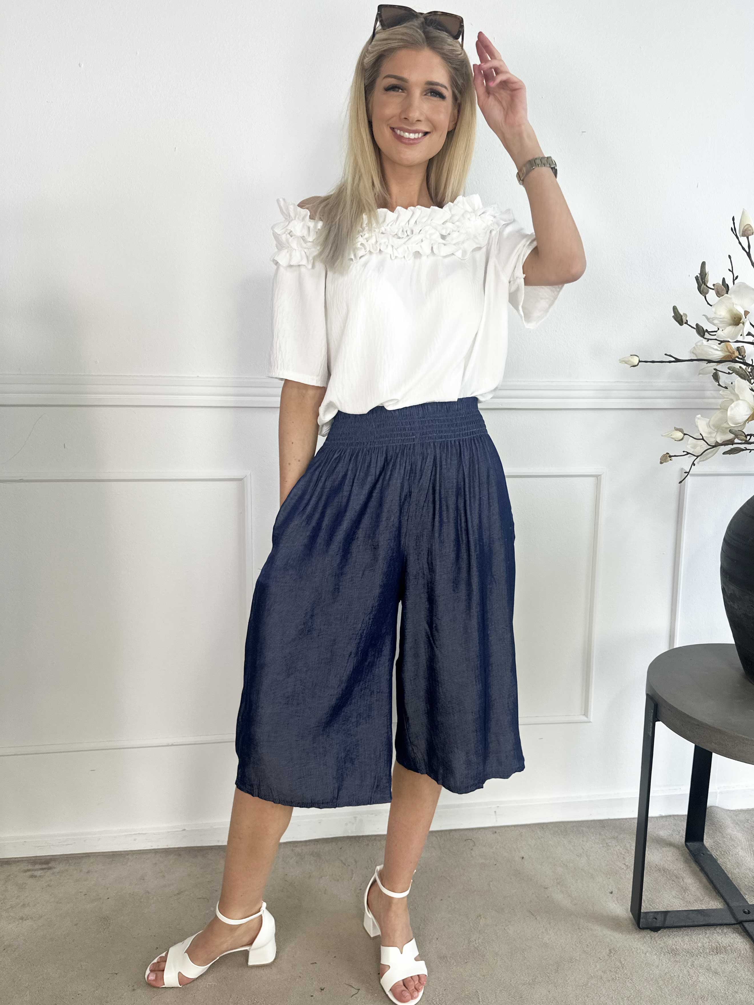 Pams Denim Knickers - Knälånga byxor med resår i midjan